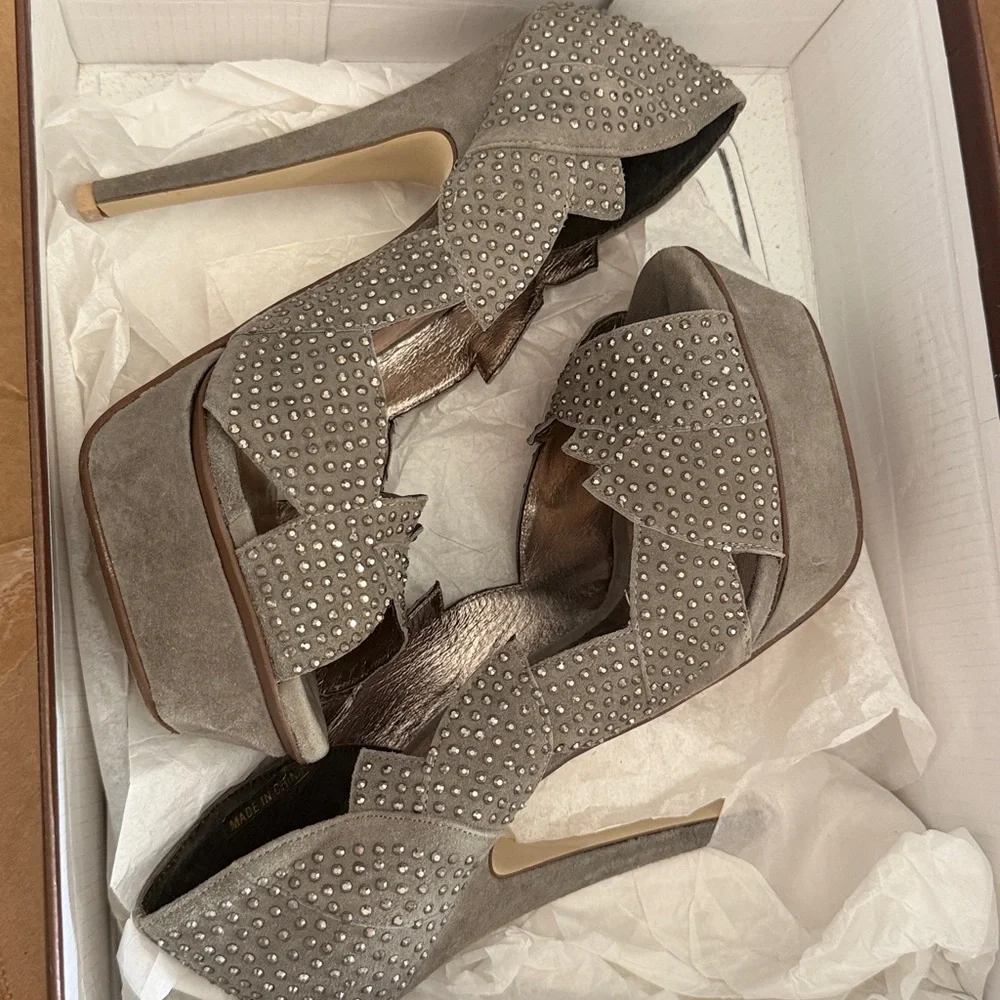Jeffrey Campbell Turner Studded Peep-Toe Heels in‎ Taupe